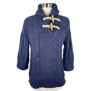Ralph Lauren Hand Knit Toggle Button Sweater M Navy Blue Long Sleeve Cable Knit